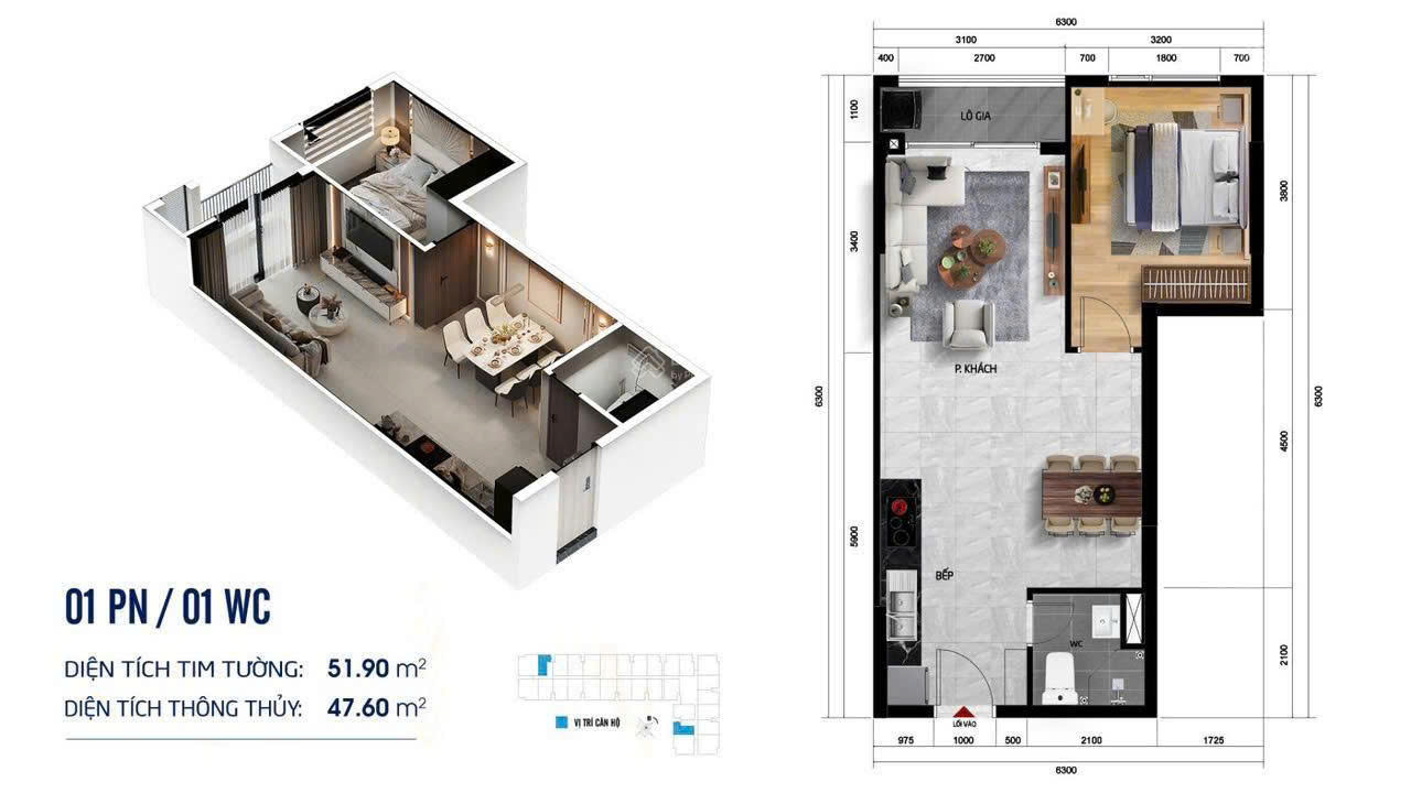 Chính chủ bán nhanh 1PN+1 (41.28m2) giá 2ty đã TT 30% 15999574