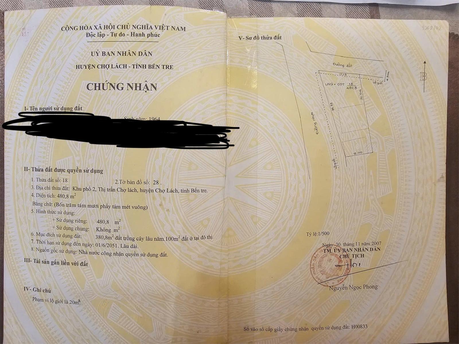 ĐẤT ĐẸP - VỊ TRÍ ĐẮC ĐỊA - Chính Chủ Bán Nhanh Lô Góc 2 Mặt Tiền Trung Tâm thị trấn Chợ Lách Bến Tre 15999582