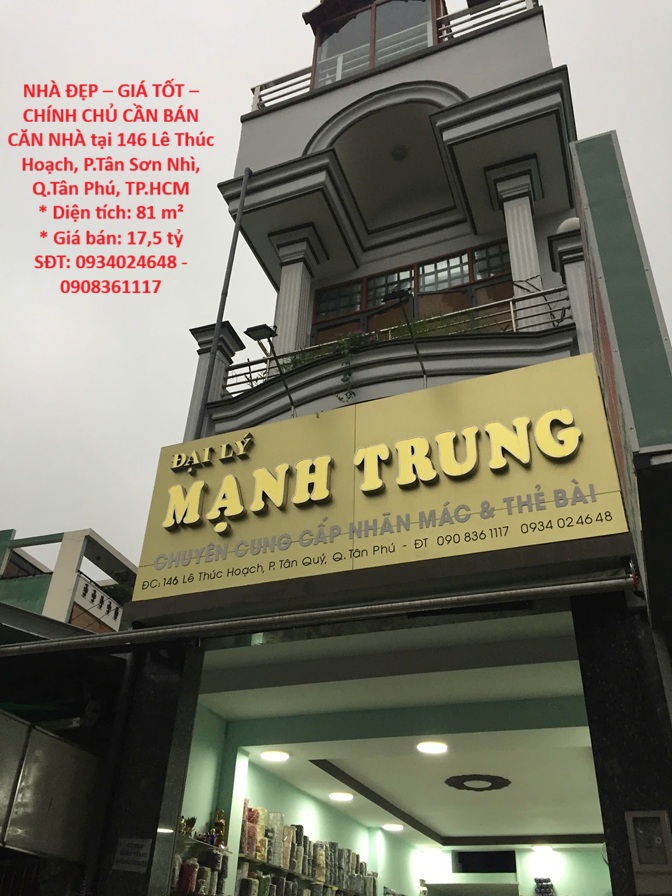 NHÀ ĐẸP – GIÁ TỐT –CHÍNH CHỦ CẦN BÁN CĂN NHÀ tại 146 Lê Thúc Hoạch, P.Tân Sơn Nhì, Q.Tân Phú, TP.HCM 15999678