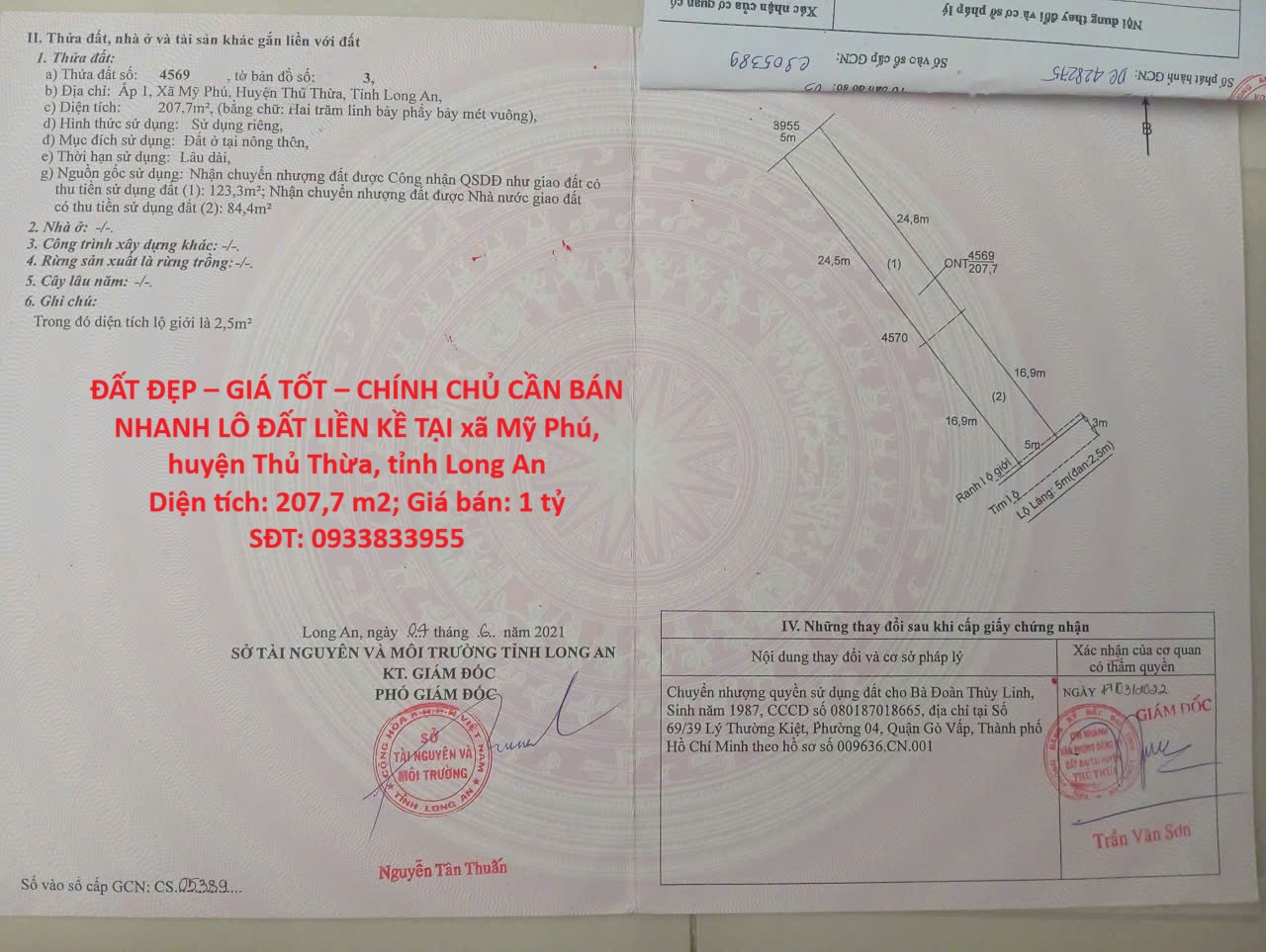 ĐẤT ĐẸP – GIÁ TỐT – CHÍNH CHỦ CẦN BÁN NHANH LÔ ĐẤT LIỀN KỀ TẠI huyện Thủ Thừa tỉnh Long An 15999908