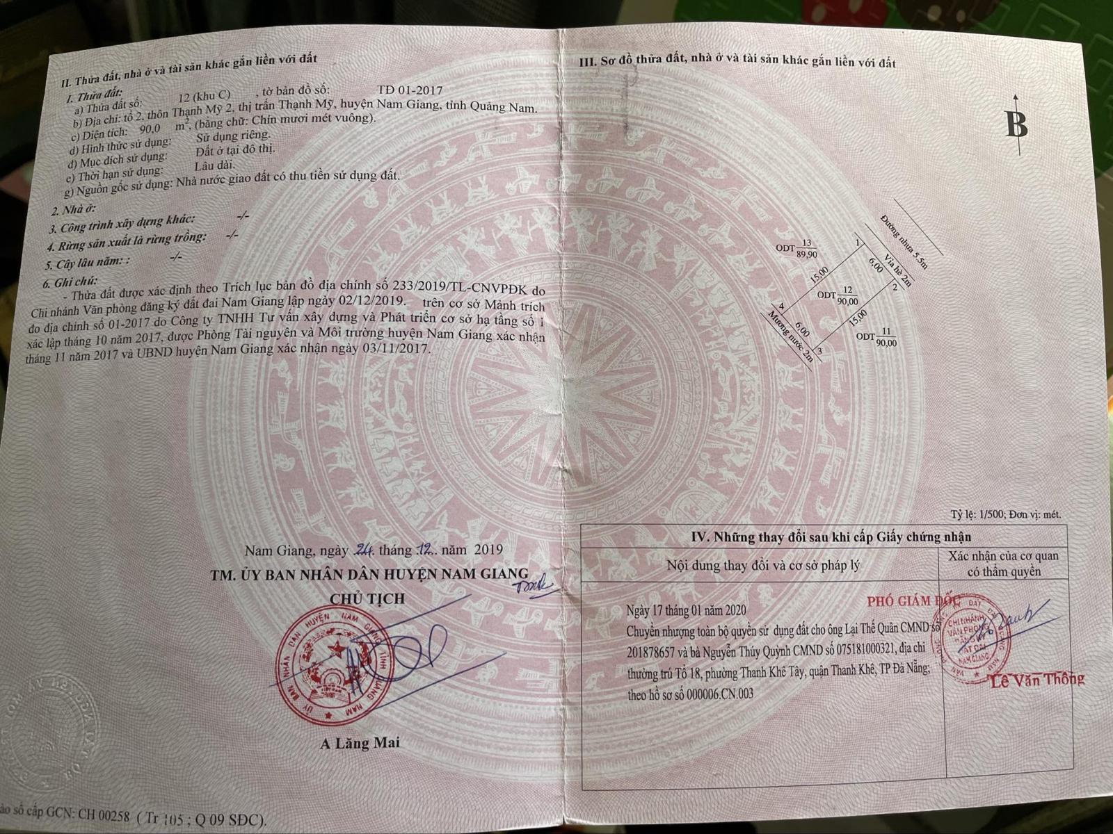 Bán nhanh BĐS chính chủ, ko qua trung gian, đường nhựa 5,5m Thị Trấn Thạnh Mỹ, Nam Giang, Đà Nẵng 16000139