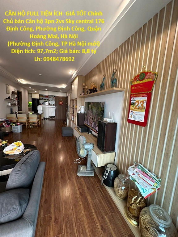 CĂN HỘ FULL TIỆN ÍCH- GIÁ TỐT Chính Chủ bán Căn hộ 3pn 2vs Sky central 176 Định Công,HN 16000341