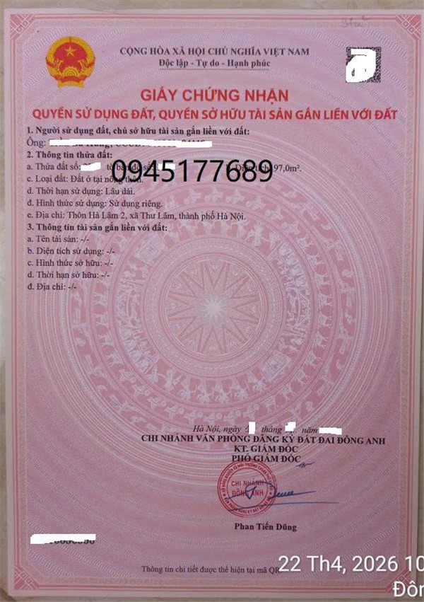 Đất Mặt Đường Thư Lâm- thôn Hà Lâm 2 -Thuỵ Lâm - Đông Anh -HN (mới là xã Thư Lâm- HN) - 13T 16000663