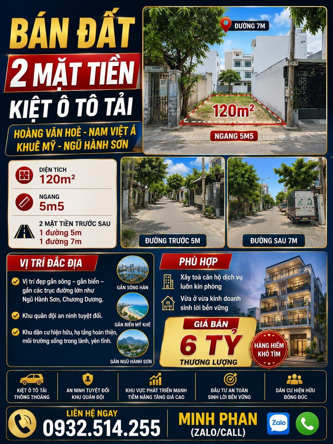 Chính chủ cần bán Lô Đất Hoàng Văn Hoè - 2 mặt tiền trước sau - 120 m2 - Giá chỉ 6 tỷ - Liên hệ 16000701