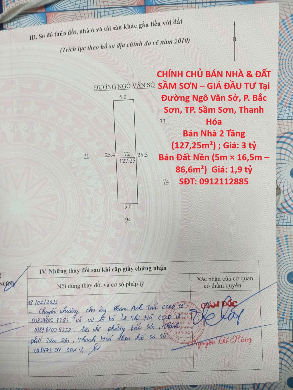 CHÍNH CHỦ BÁN NHÀ & ĐẤT SẦM SƠN – GIÁ ĐẦU TƯ Tại Đường Ngô Văn Sở, P. Bắc Sơn, TP. Sầm Sơn, Thanh 16000762