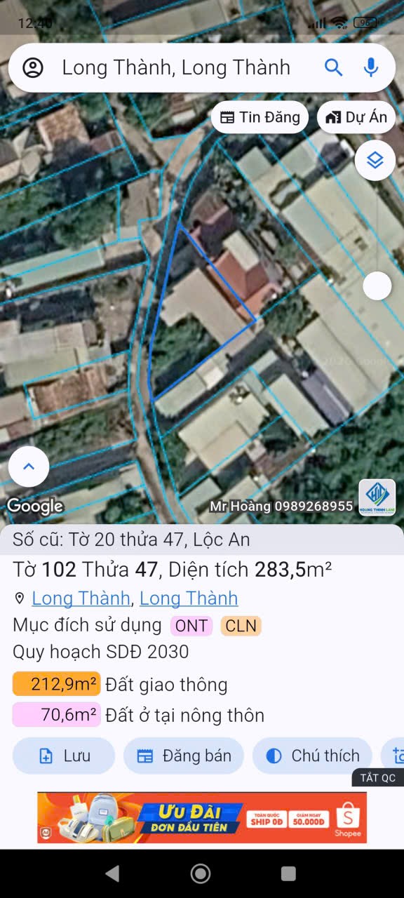Bán nhà riêng tại Đường Lê Quang Định, Xã Lộc An, Long Thành, Đồng Nai diện tích 283m2  giá 4 Tỷ 16001275