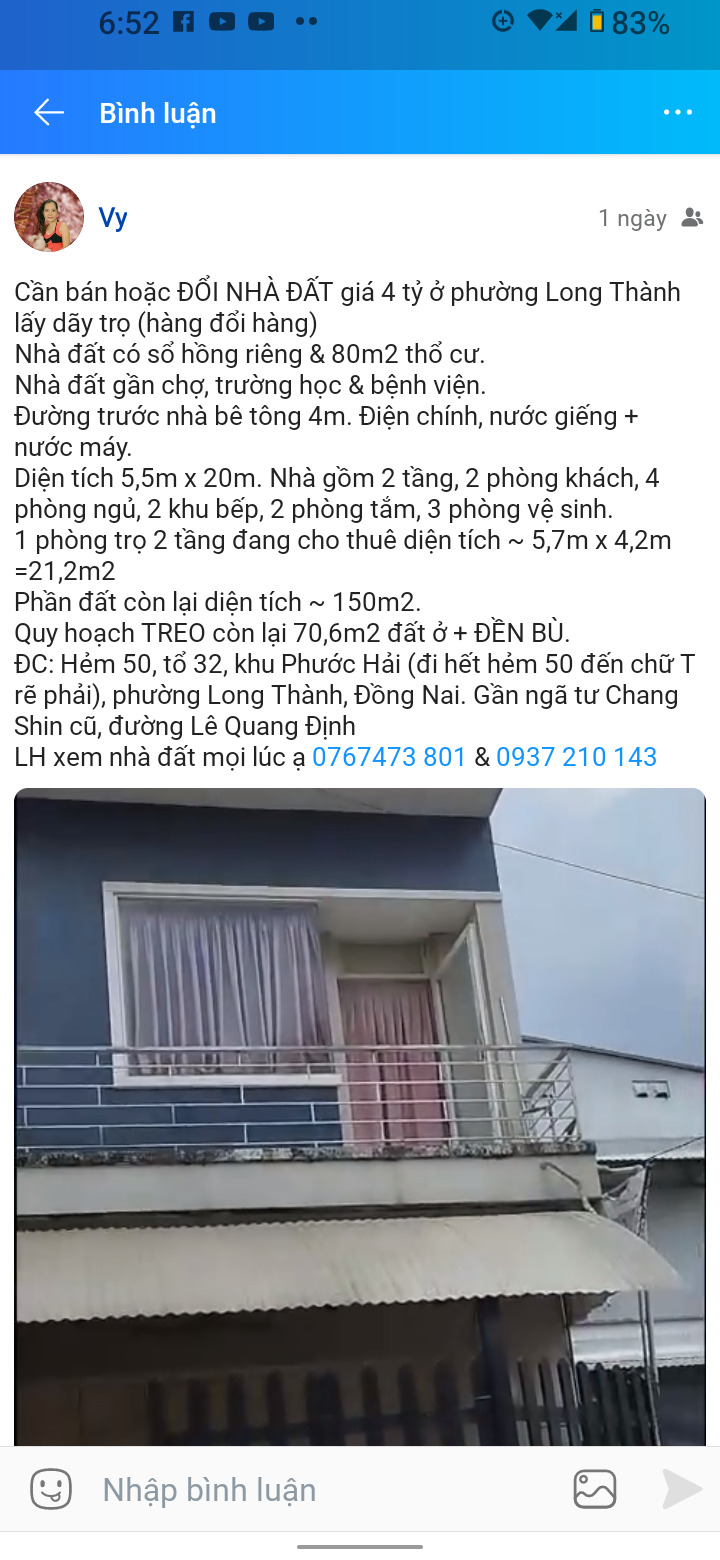 Bán nhà riêng tại Đường Lê Quang Định, Xã Lộc An, Long Thành, Đồng Nai diện tích 283m2  giá 4 Tỷ 16001275