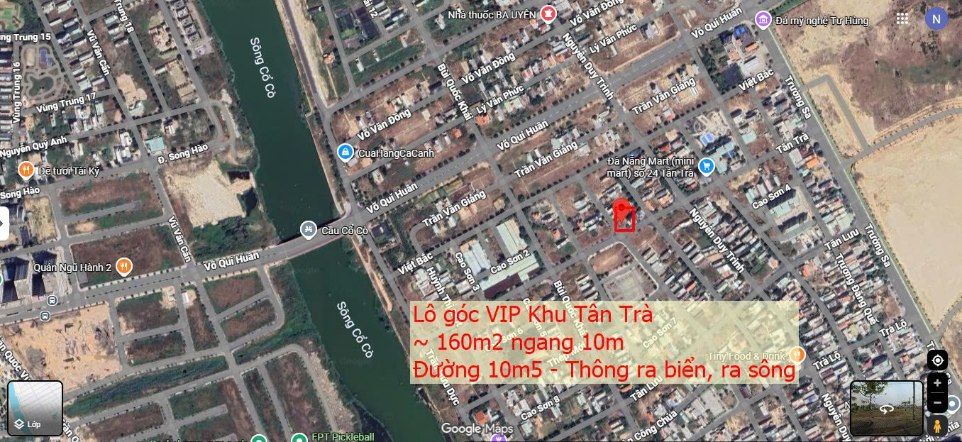 Lô Đất 2 Mặt Tiền Vip Khu Tân Trà - Đương 10m5 - 160m2 - Giá chỉ nhỉnh 15 tỷ -Ngũ Hành Sơn. 16001336