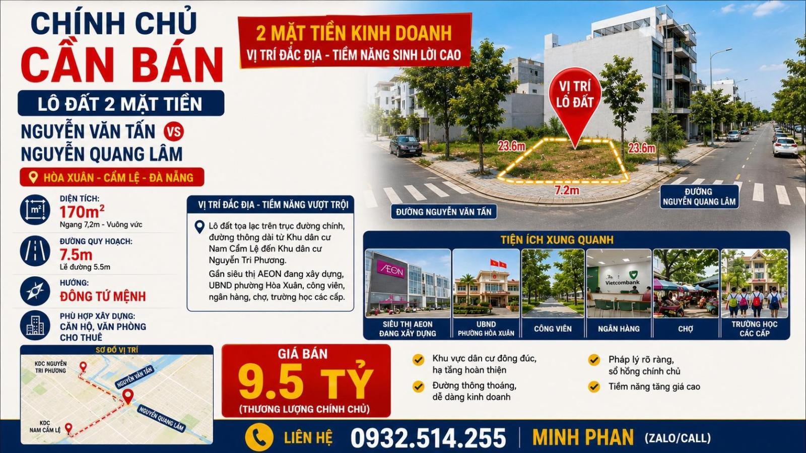 Chính chủ bán lô đất 2 MT Nguyễn Văn Tấn vs Nguyễn Quang Lâm - Hoà Xuân Cẩm Lệ -170m2 16001398