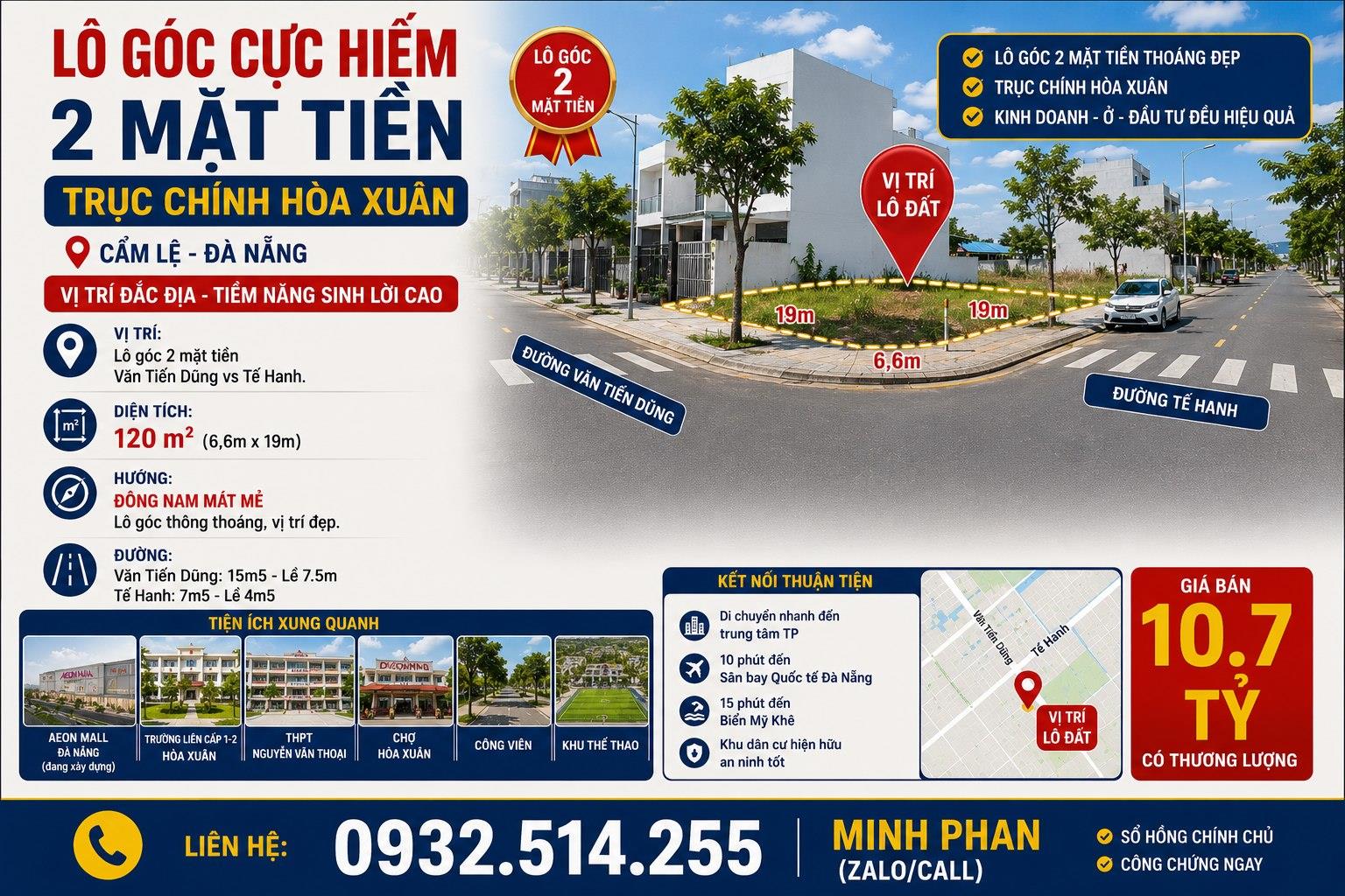 Bán Đất 2 MT Đường Văn Tiến Dũng - Hoà Xuân - Cẩm Lệ - 120m2 giá chỉ nhỉnh 10 tỷ 16001507