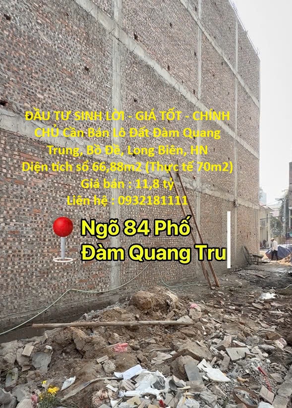ĐẦU TƯ SINH LỜI - GIÁ TỐT - CHÍNH CHỦ Cần Bán Lô Đất Đàm Quang Trung, Bồ Đề, Long Biên, HN 16001524