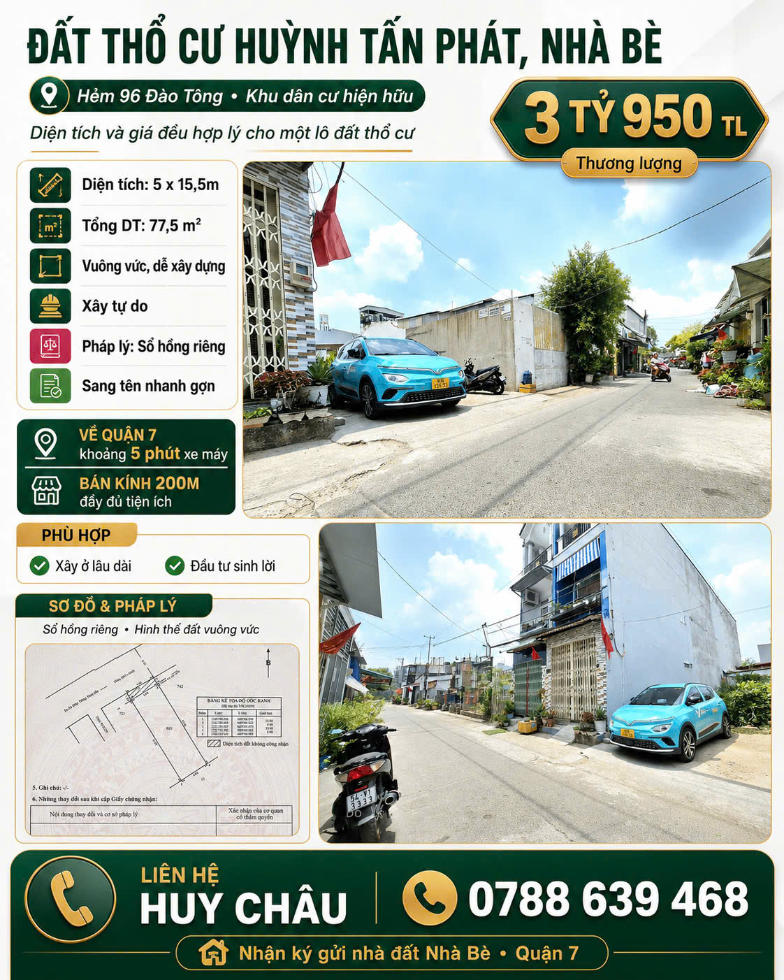 3 tỷ 950 CÓ NGAY LÔ ĐẤT HẺM XE HƠI 8m 5.5x15 16001760