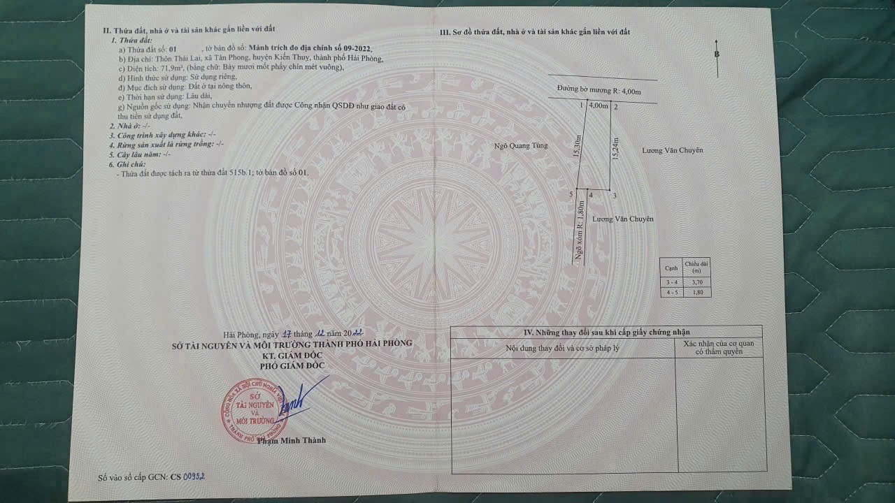 BÁN ĐẤT TÂN PHONG - KIẾN THỤY - TUYẾN 2 ĐƯỜNG 361 - NGÕ RỘNG 4M 16001799