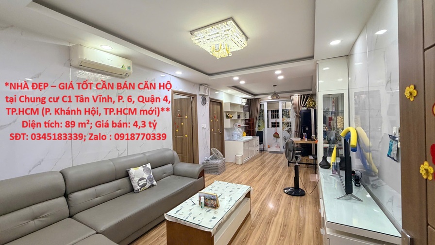 **NHÀ ĐẸP – GIÁ TỐT CẦN BÁN CĂN HỘ tại Chung cư C1 Tân Vĩnh, P. 6, Quận 4, TP.HCM (P. Khánh Hội, 16002035