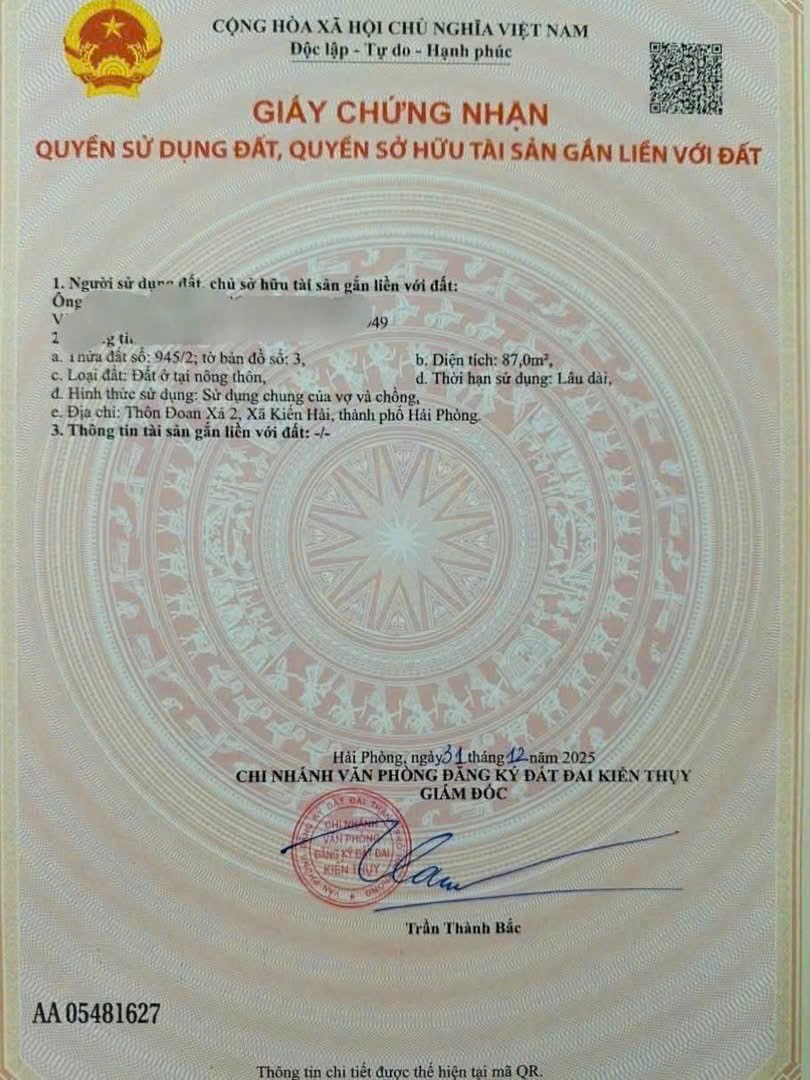 BÁN ĐẤT ĐOAN XÁ 2 - ĐOÀN XÁ - KIẾN THỤY - HẢI PHÒNG 16002119