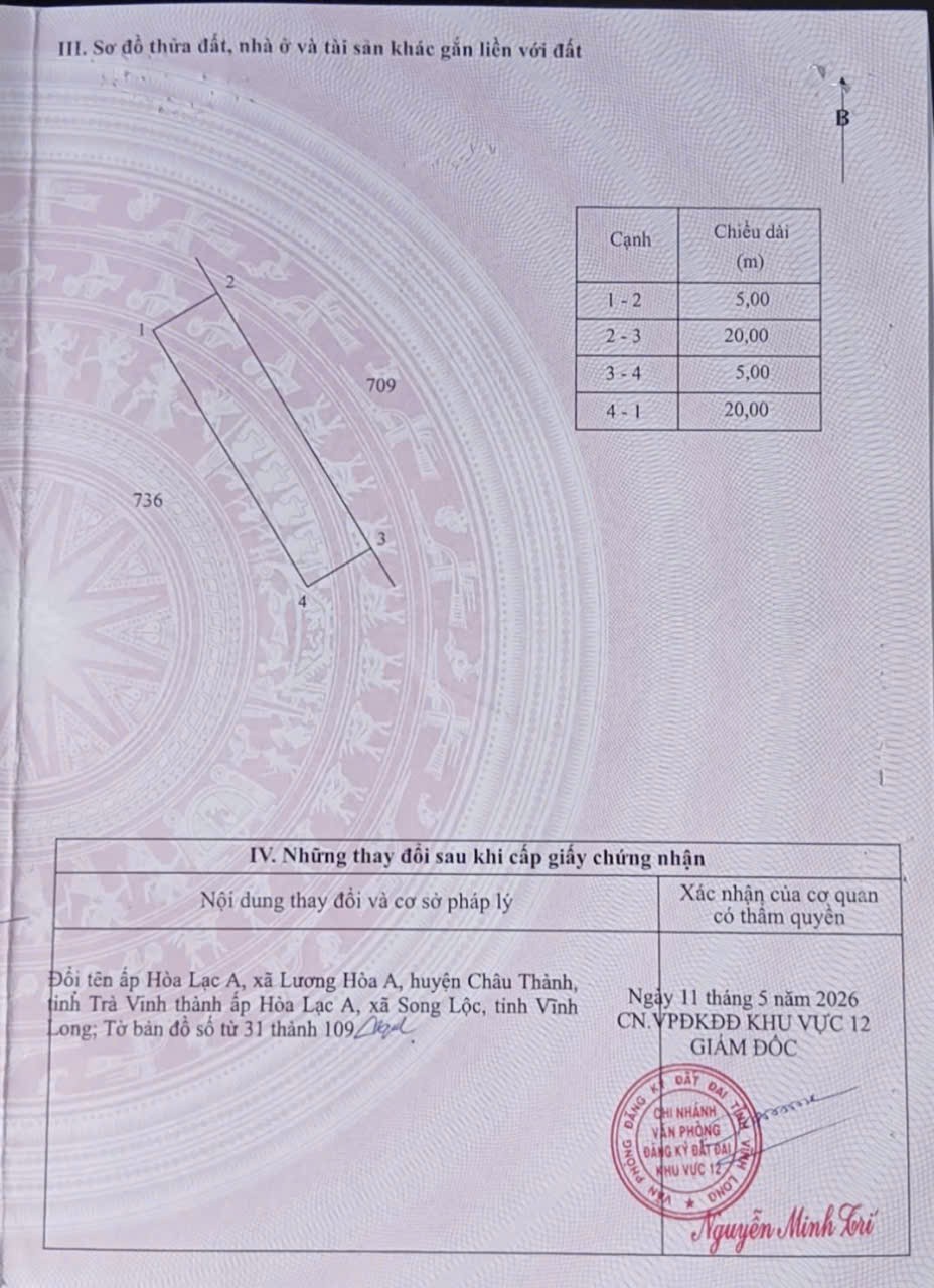 Chính Chủ Bán Lô Đất Tiềm Năng Tại Ấp Hòa Lạc A, Xã Lương Hòa A, Huyện Châu Thành, Tỉnh Trà Vinh 16003128
