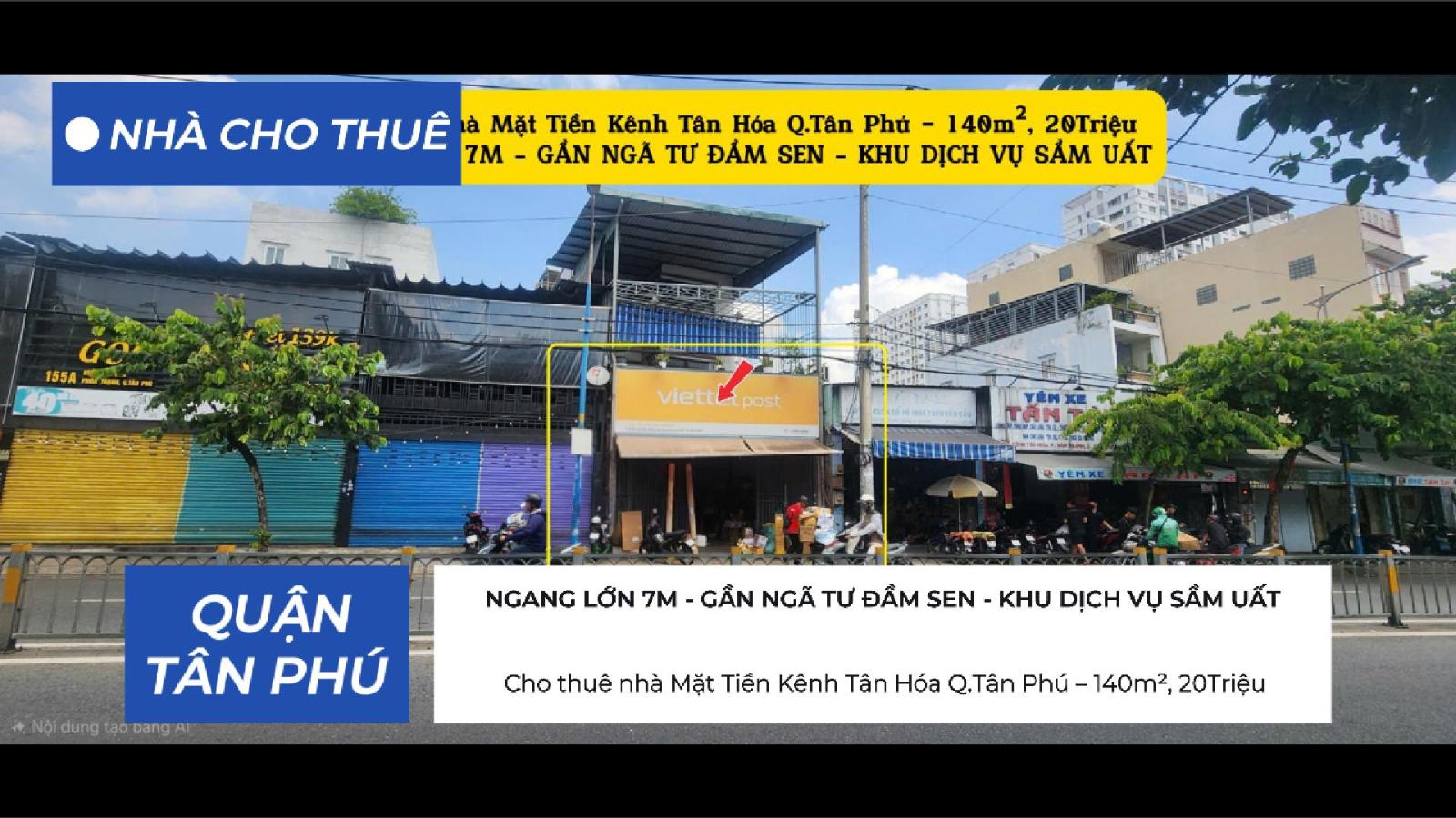 Cho thuê nhà Mặt Tiền Kênh Tân Hóa Q.Tân Phú–140m², 20Triệu 16003136