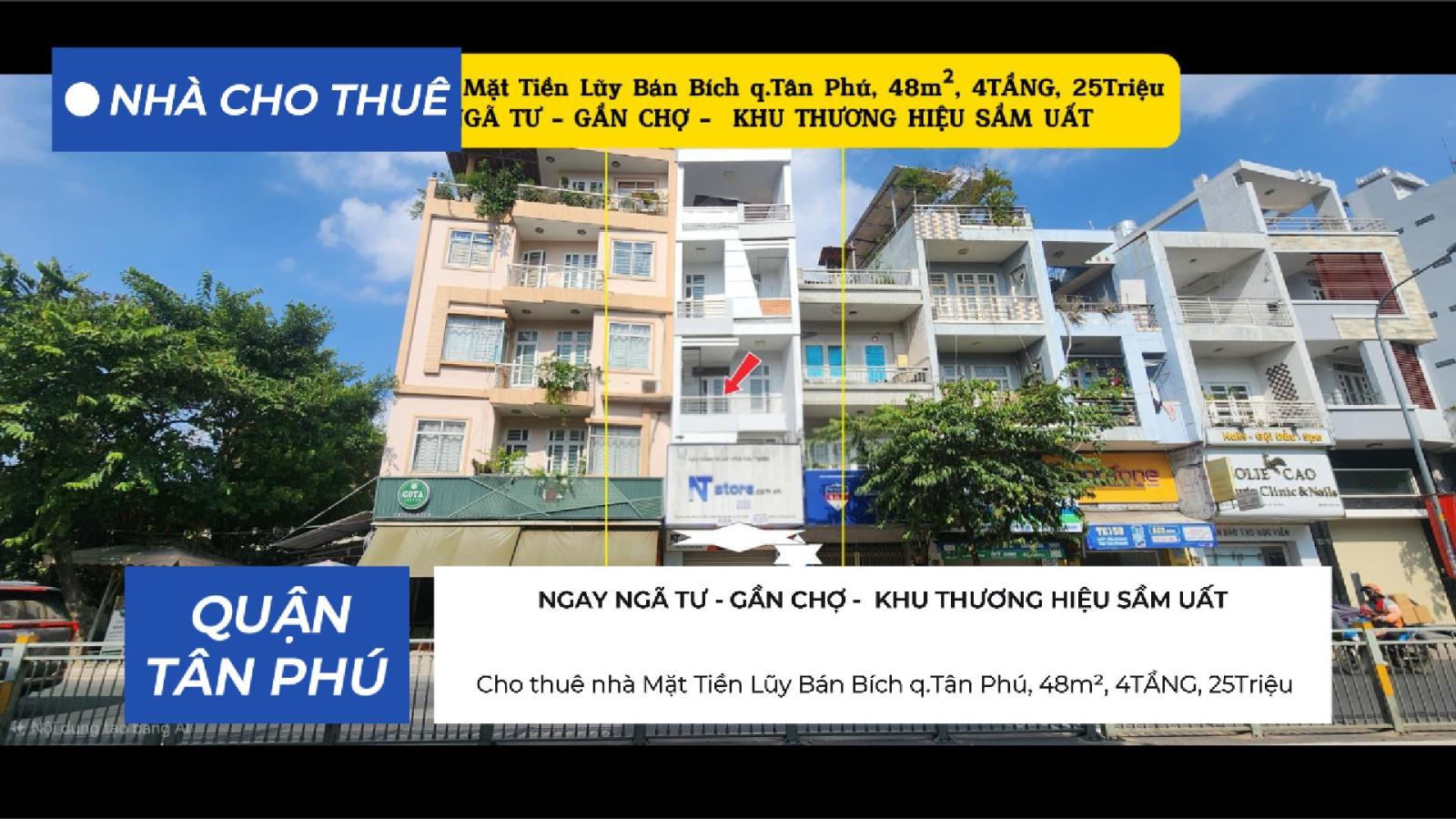 Cho thuê nhà Mặt Tiền Lũy Bán Bích q.Tân Phú, 48m², 4TẦNG, 25Triệu 16003135