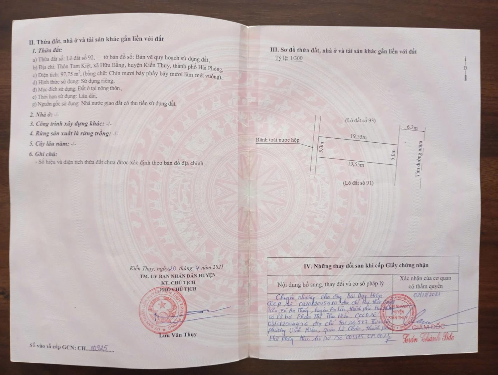 Bán lô đất giá cực tốt tại khu đấu giá Tam Kiệt, trung tâm xã Hữu Bằng (nay là xã Kiến 16003180