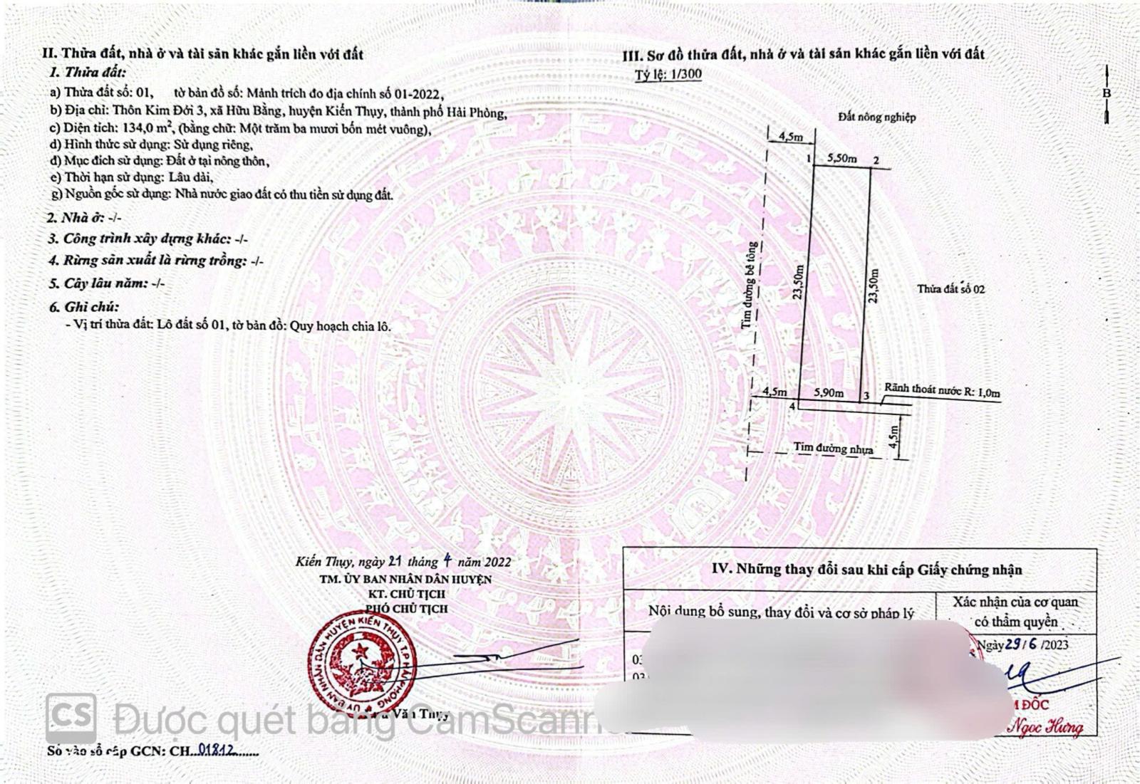 Bán lô đất đấu giá Kim Đới 3, xã Hữu Bằng, huyện Kiến Thụy, Hải Phòng. 16003187