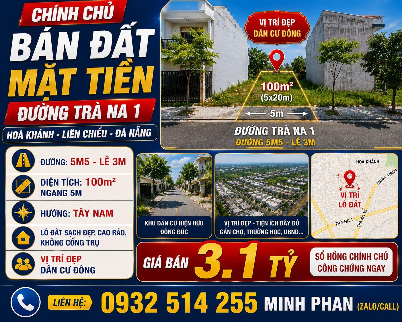 Bán Lô Đất Trà Na 1 - Hoà Khánh - Liên Chiểu - Đà Nẵng - Đường 5m5 lề 3m Giá chỉ 3 tỷ 16003225