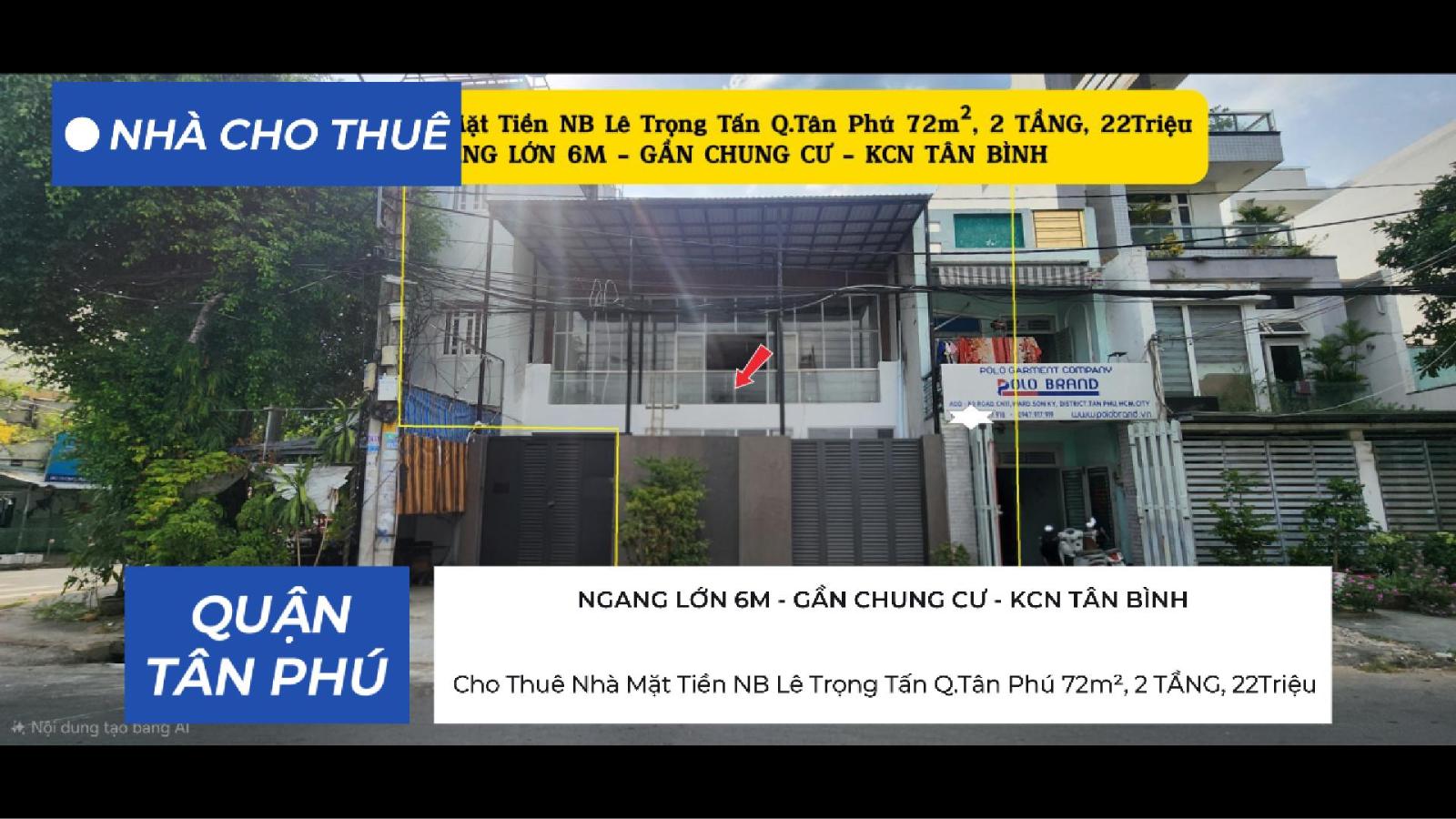 📣📣Cho Thuê Nhà Mặt Tiền NB Lê Trọng Tấn Q.Tân Phú 72m², 2 TẦNG, 22Triệu 16003288