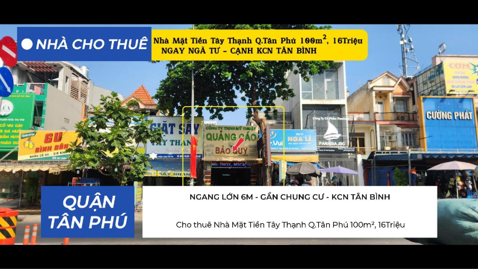 Cho thuê Nhà Mặt Tiền Tây Thạnh Q.Tân Phú 100m², 16Triệu - NGAY NGÃ TƯ 16003292