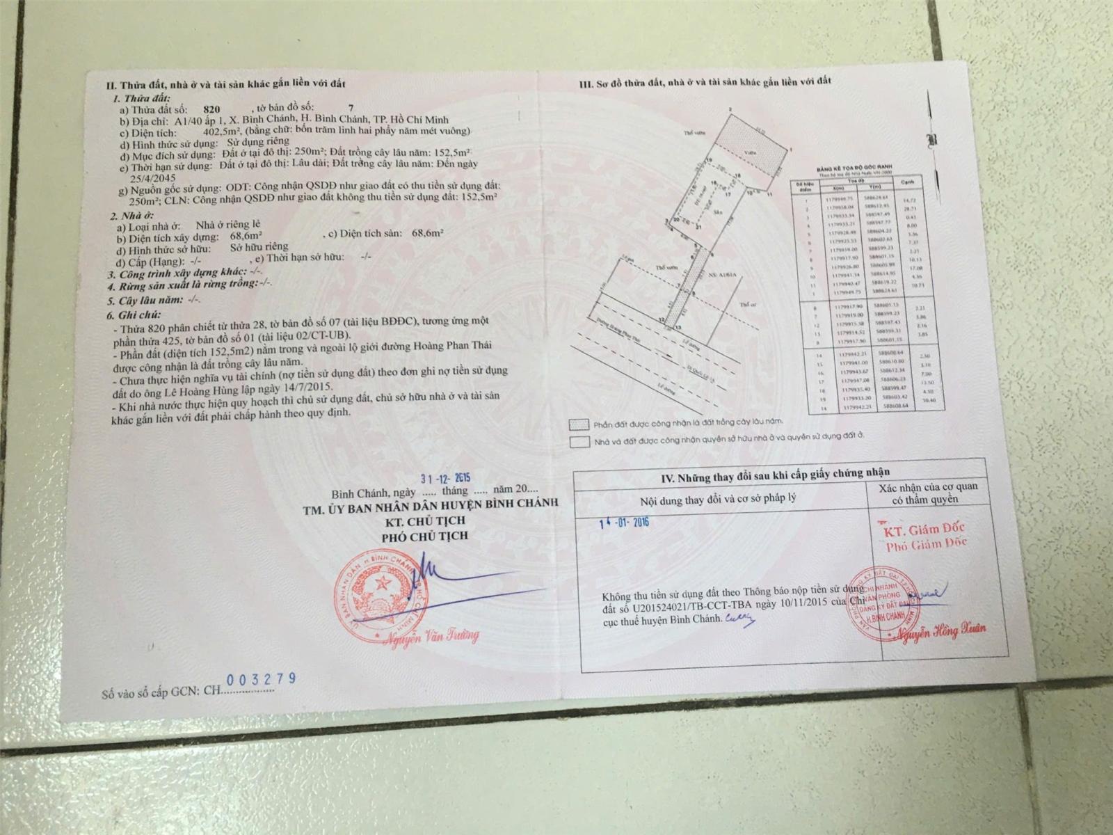 SIÊU PHẨM MẶT TIỀN 402,5m² – ĐƯỜNG HOÀNG PHAN THÁI -TRUNG TÂM Xã BÌNH CHÁNH, HCM 16004025