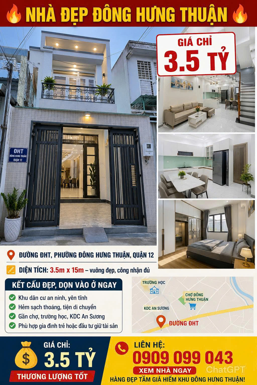 NHÀ ĐẸP ĐÔNG HƯNG THUẬN – GIÁ CHỈ 3.5 TỶ 16004225