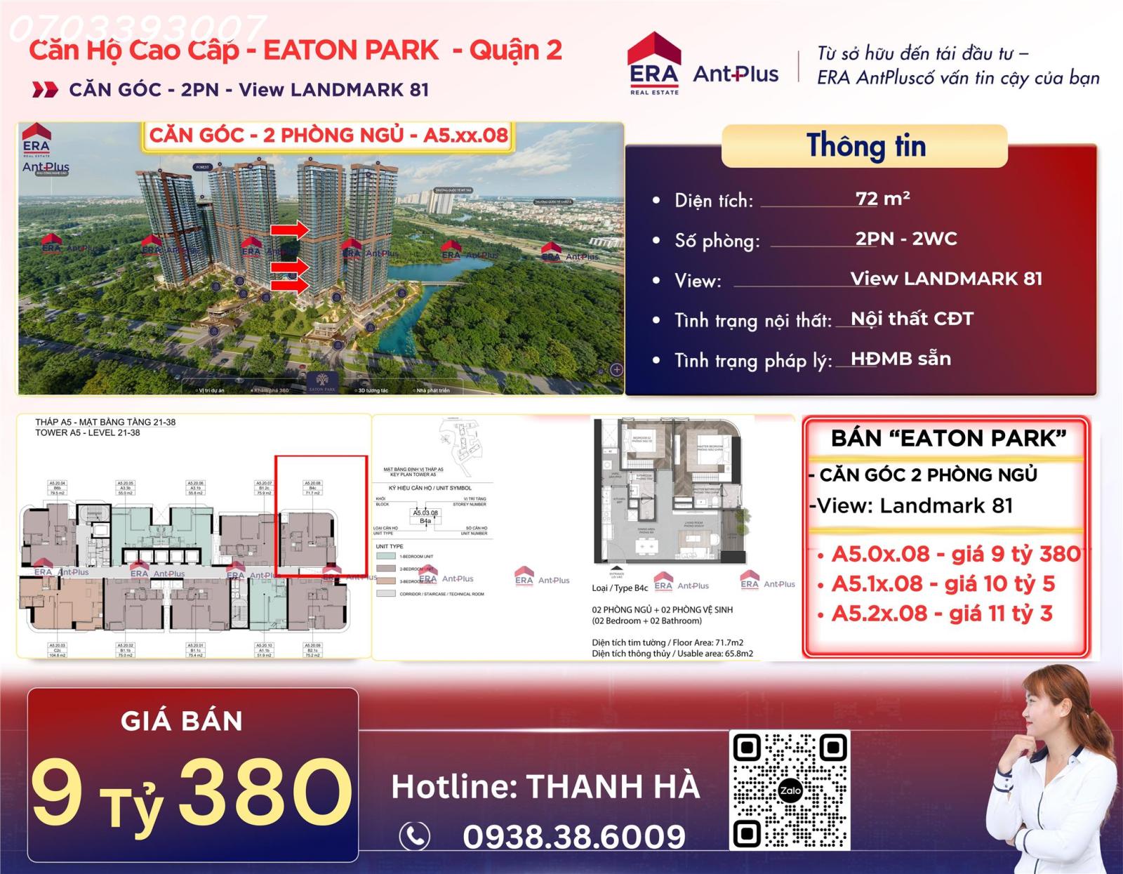 Chủ nhà Eaton Park - bán nhà đi Mỹ - bán căn góc 2PN - đã có HĐMB - công chứng ngay 16004350