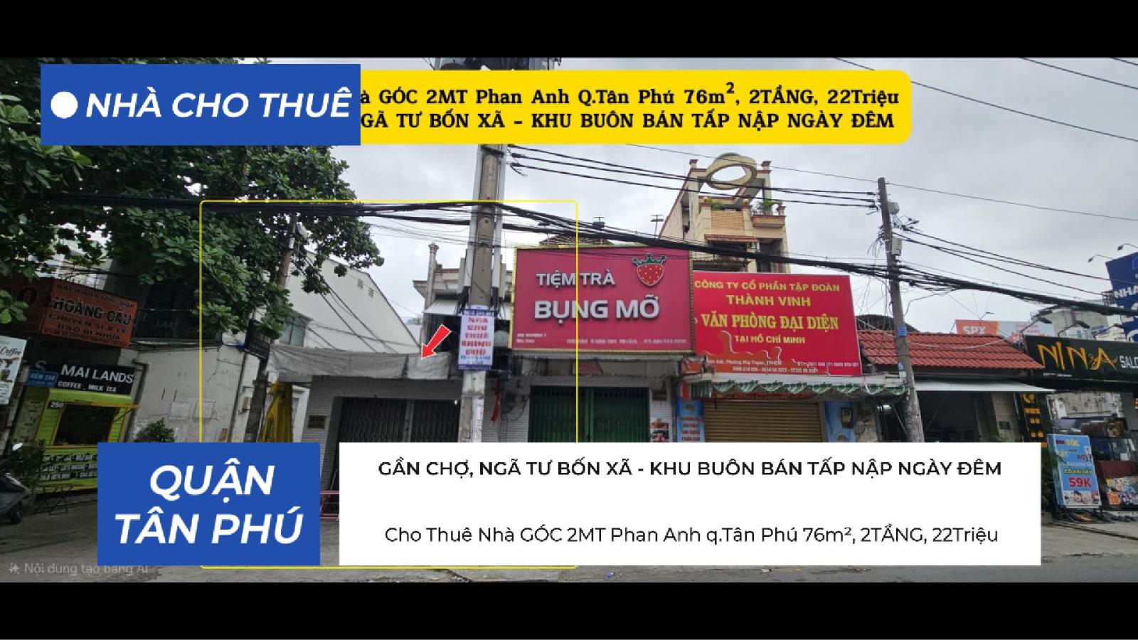 Cho Thuê Nhà GÓC 2MT Phan Anh q.Tân Phú 76m², 2TẦNG, 22Triệu - CẠNH CHỢ 16004424
