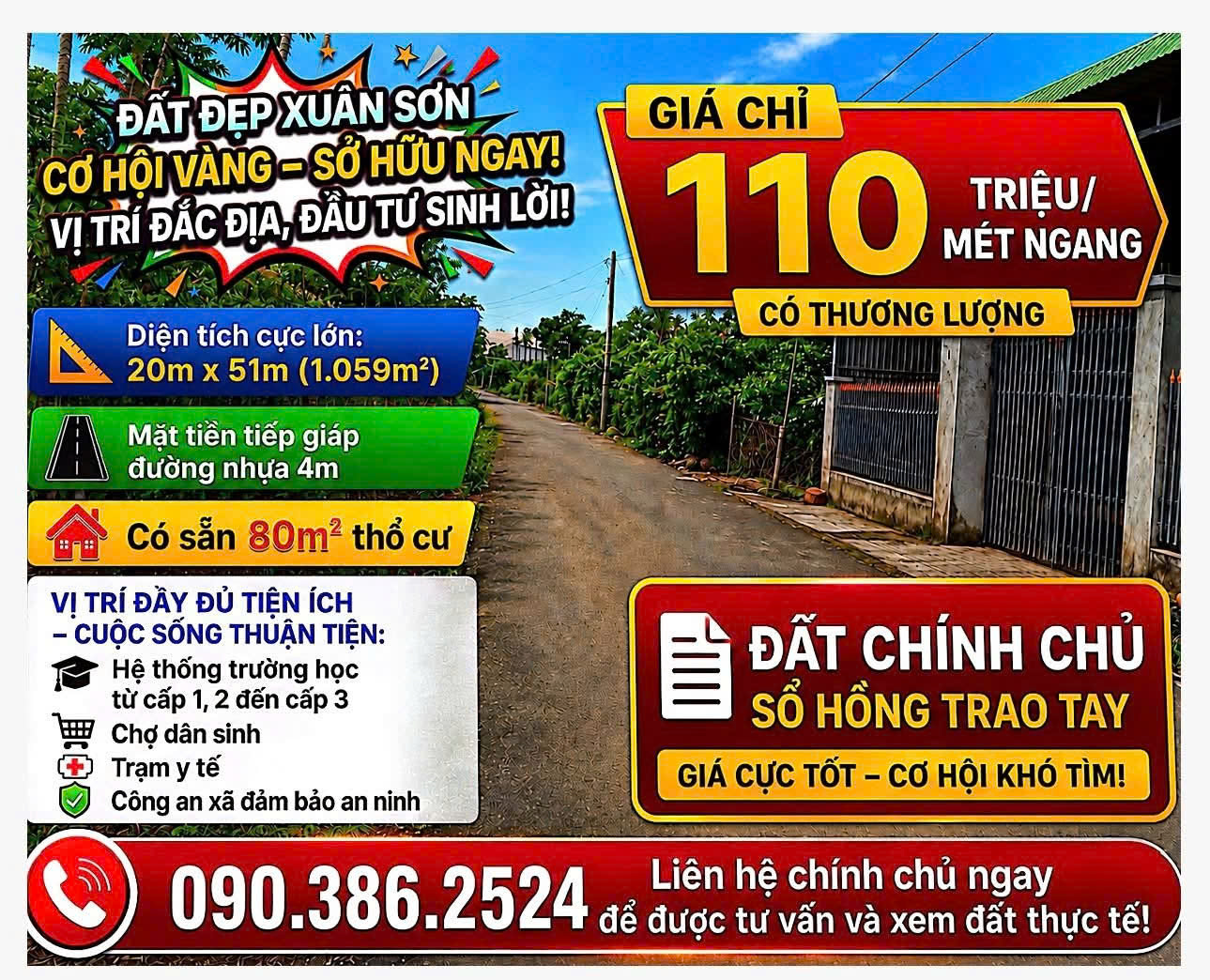 Đất Xuân Sơn, Hồ Chí Minh - 1.059m2 mặt tiền đường nhựa, sẵn 80m² thổ cư, giá tốt 16005729