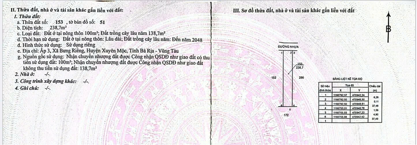 Chính chủ bán đất Bưng Riềng, Xuyên Mộc 238m2 - Gần Hồ Tràm, đường ô tô - Sổ riêng, giá 1,75 tỷ 16006255