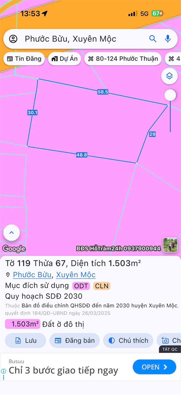ĐẦU TƯ SINH LỜI - Chính Chủ Bán Lô Đất Mặt Tiền Đường Huỳnh Minh Thạnh, TT Phước Bửu, Xuyên Mộc BRVT 16006282