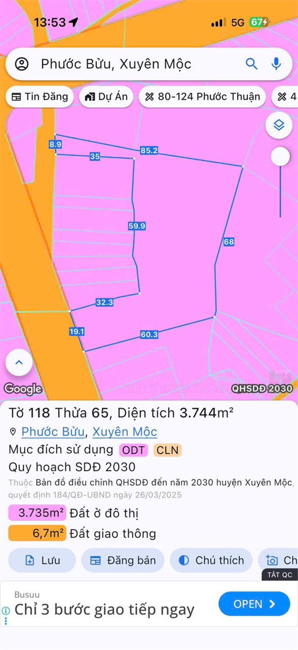 ĐẦU TƯ SINH LỜI - Chính Chủ Bán Lô Đất Mặt Tiền Đường Huỳnh Minh Thạnh, TT Phước Bửu, Xuyên Mộc BRVT 16006282