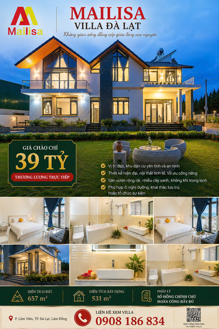 SIÊU PHẨM BÁN VILLA MAILISA ĐÀ LẠT – ĐẲNG CẤP THƯỢNG LƯU GIỮA LÒNG CAO NGUYÊN 16006862