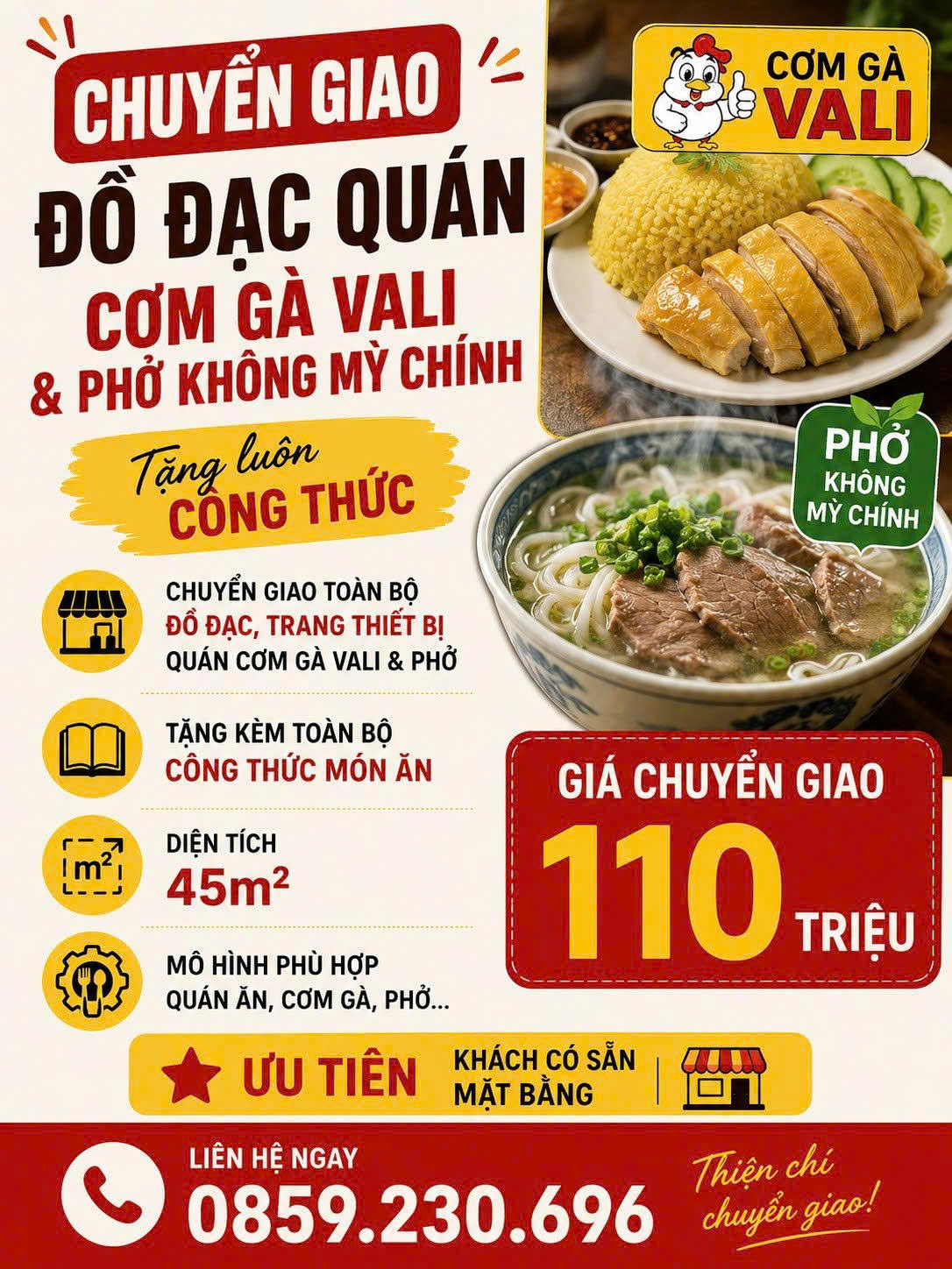 GIÁ TỐT - CHUYỂN GIAO ĐỒ ĐẠC QUÁN CƠM GÀ VALI và PHỞ KHÔNG MỲ CHÍNH – TẶNG KÈM CÔNG THỨC 16007253