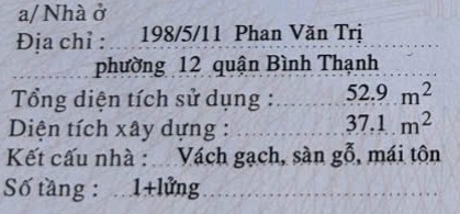 Nhà 2 tầng 3.2x13m, 198/5/11 Phan Văn Trị 4.5 tỷ 16007513