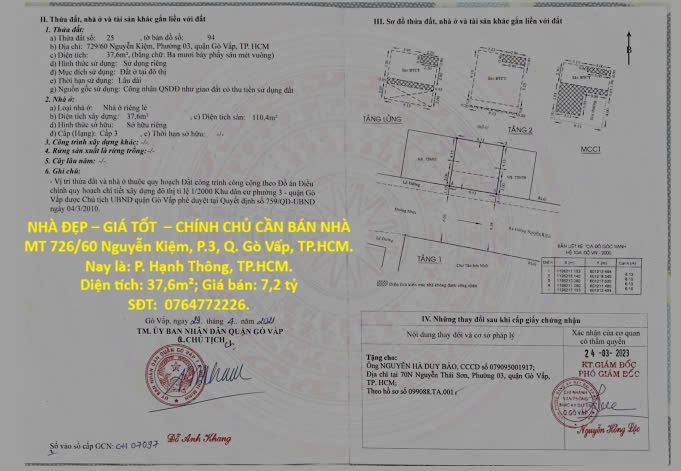 NHÀ ĐẸP – GIÁ TỐT  – CHÍNH CHỦ CẦN BÁN NHÀ MT 726/60 Nguyễn Kiệm, P.3, Q. Gò Vấp, TP.HCM. 16007787