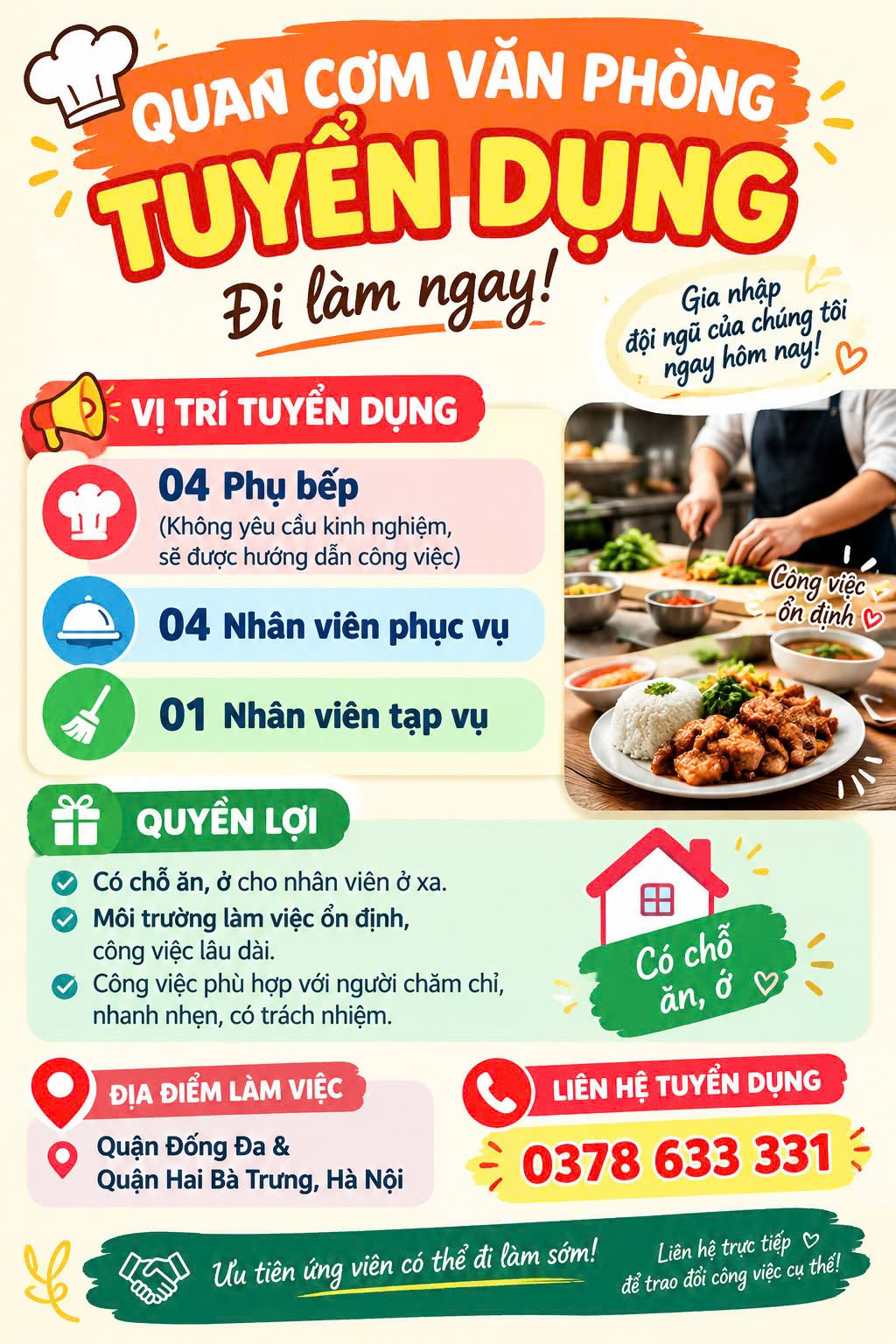QUÁN CƠM VĂN PHÒNG CẦN NHÂN VIÊN – ĐI LÀM NGAY - TẠI ĐỐNG ĐA và HAI BÀ TRƯNG, HÀ NỘI 16008678
