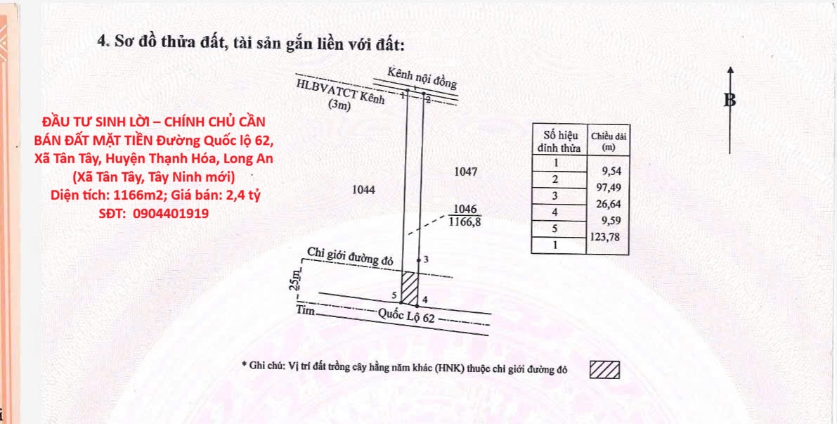 ĐẦU TƯ SINH LỜI – CHÍNH CHỦ CẦN BÁN ĐẤT MẶT TIỀN QL 62  TẠI Xã Tân Tây, Huyện Thạnh Hóa, Long An 16008793