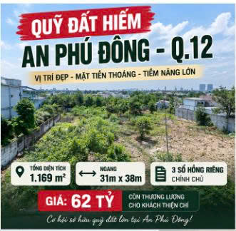 QUỸ ĐẤT HIẾM AN PHÚ ĐÔNG Q.12 – 1.169M² – NGANG 31M CHỈ 62 TỶ 16009042