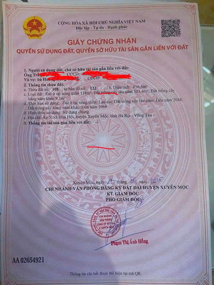 CHÍNH CHỦ CẦN BÁN NHÀ MẶT TIỀN ĐƯỜNG - VỊ TRÍ ĐẸP TẠI XÃ HÒA HỘI - XUYÊN MỘC - VŨNG TÀU 16009079