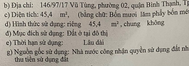 Lô đất 63m2 hẻm 4m, 146/97/17 Vũ Tùng 6.5 tỷ 16009572