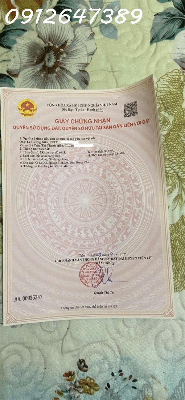 Bán đất tại Lệ Xá, Tiên Lữ, Hưng Yên, giá ưu đãi 2,6 tỷ, diện tích 89,5 m2 16009677