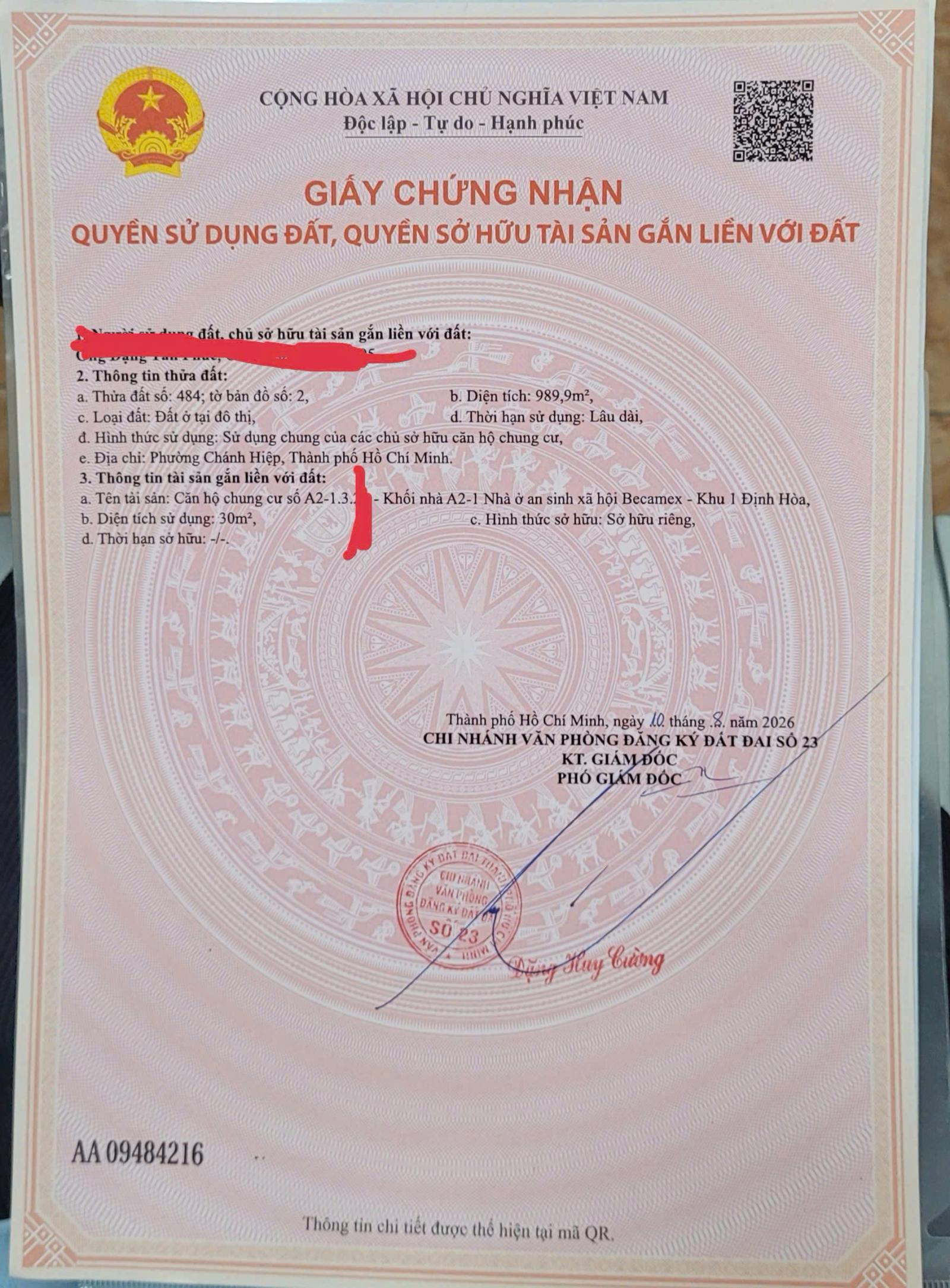 BÁN CĂN GÓC CHUNG CƯ BECAMEX ĐỊNH HÒA – CHÁNH HIỆP, THỦ DẦU MỘT, BÌNH DƯƠNG  GIÁ 520 TRIỆU 16010319