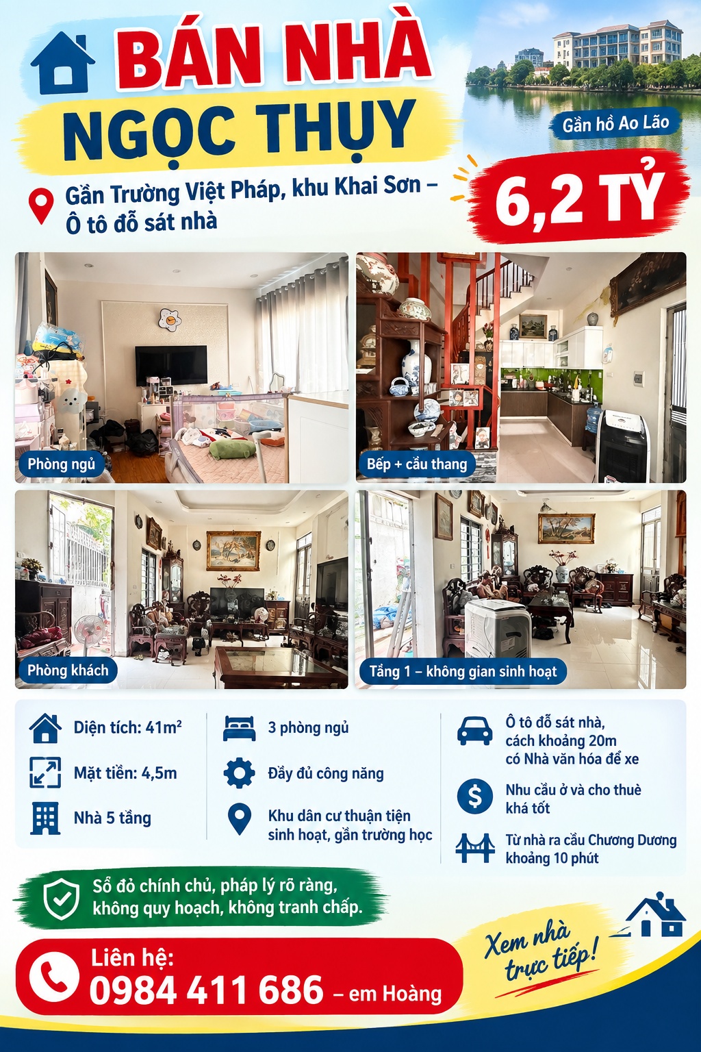 🏠 BÁN NHÀ NGỌC THỤY – GẦN TRƯỜNG VIỆT PHÁP, KHU KHAI SƠN – Ô TÔ ĐỖ SÁT NHÀ – 6,2 TỶ 16010766