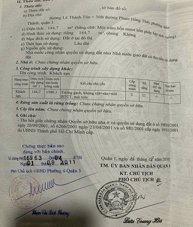 Bán tòa nhà Lê Thánh Tôn, Q1 cũ, 1.380,3m² Sàn, 54 Phòng, Hầm 11 Tầng, HĐ Thuê $16.000/Th 16011132