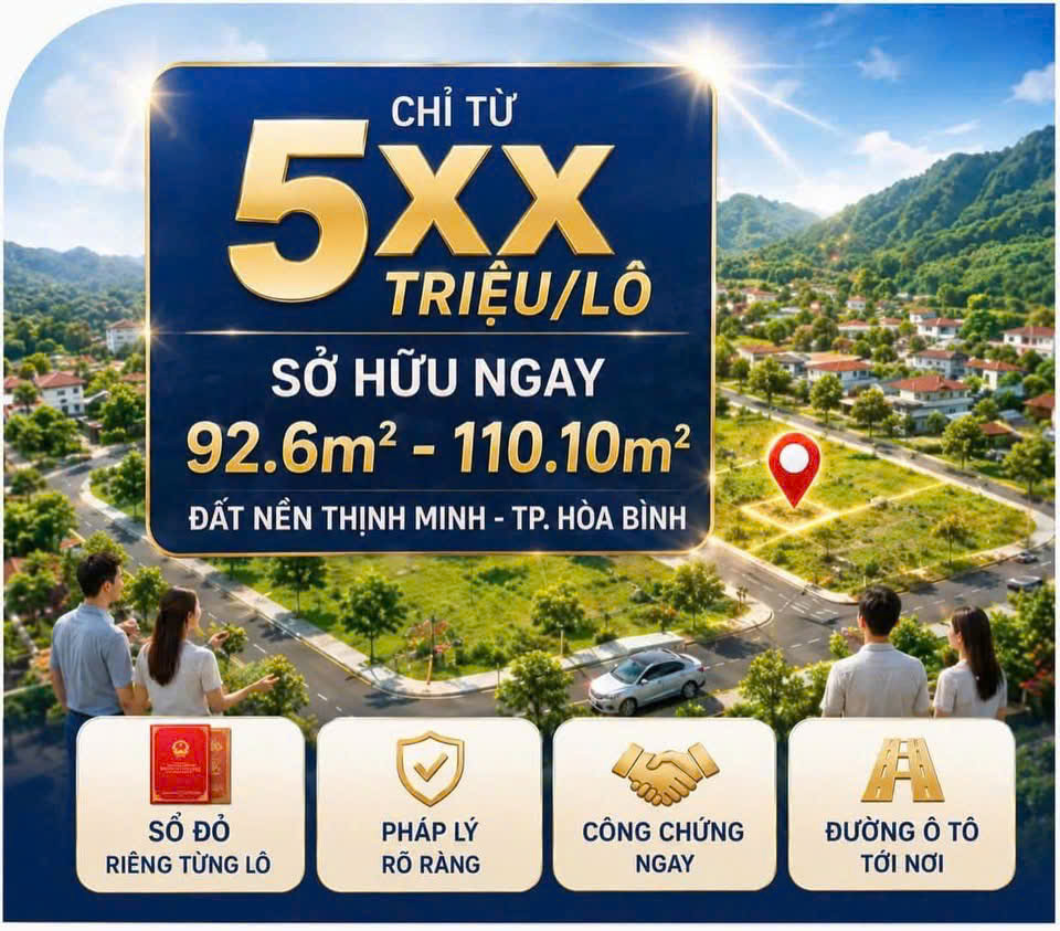 Bán đất đối diện trường Mầm Non Hợp Thành - TP Hòa Bình - 2 mặt tiền 110m2 5xx 16011213