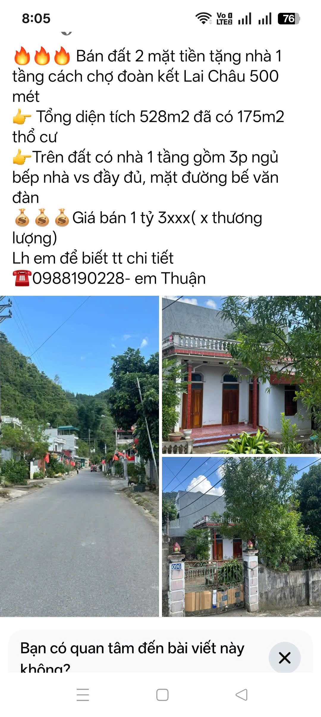 Bán Đất Tặng Nhà Có Diện Tích 528m2 Tại Mặt Đường Bế Văn Bàn -  Tổ 3 – Phường Quyết Tiến – Lai Châu. 16011271